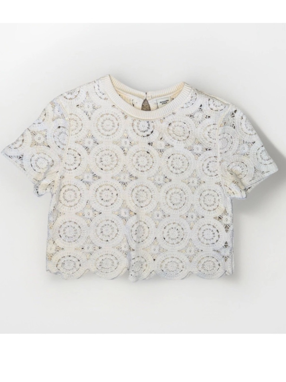 Abercrombie & Fitch White Crochet Lace Mosaic Tile Top Short Sleeve Boho Small - Picture 11 of 12